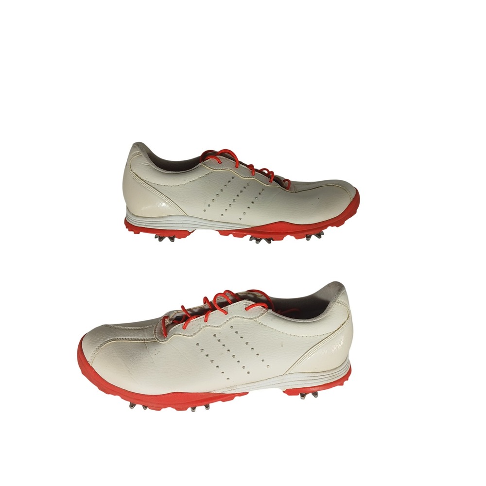 Adidas AdiPure Golf Shoes 7.5 White Red Cleated Leather F33615 Athletic Sporty